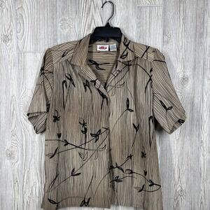 Alia Shirt Womens 12P Petite Button Up Collar Short Sleeve Classic Print